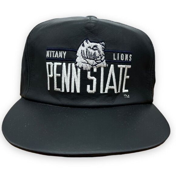 Vintage Penn State Hat Mens Strapback Black‎ Nittany Lions Leather Youngan READ - Picture 1 of 9